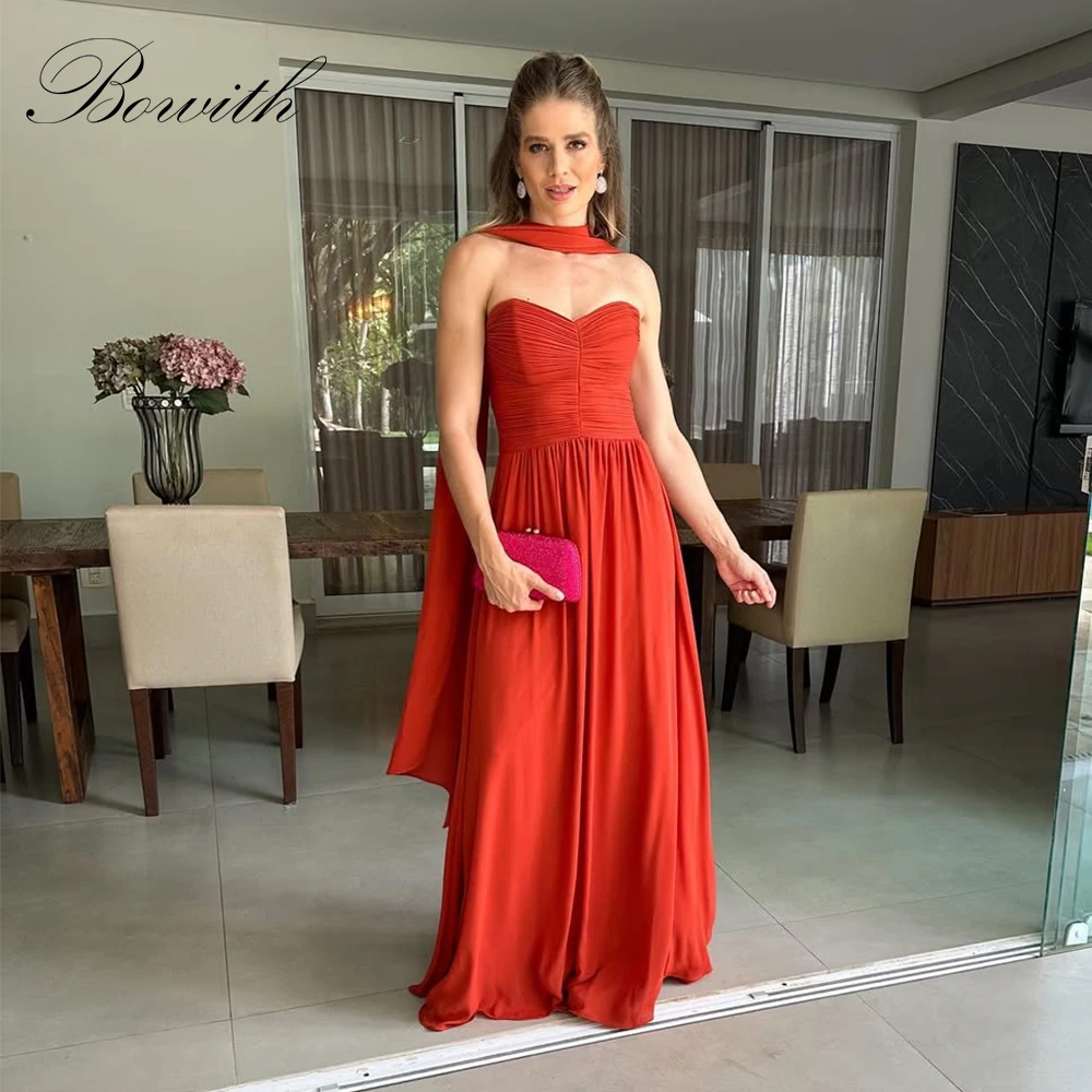 

Bowith Evening Dresses Women 2025 Elegant Strapless Pleats Customized Long Prom Dresses A-Line Draped Backless Party Dresses