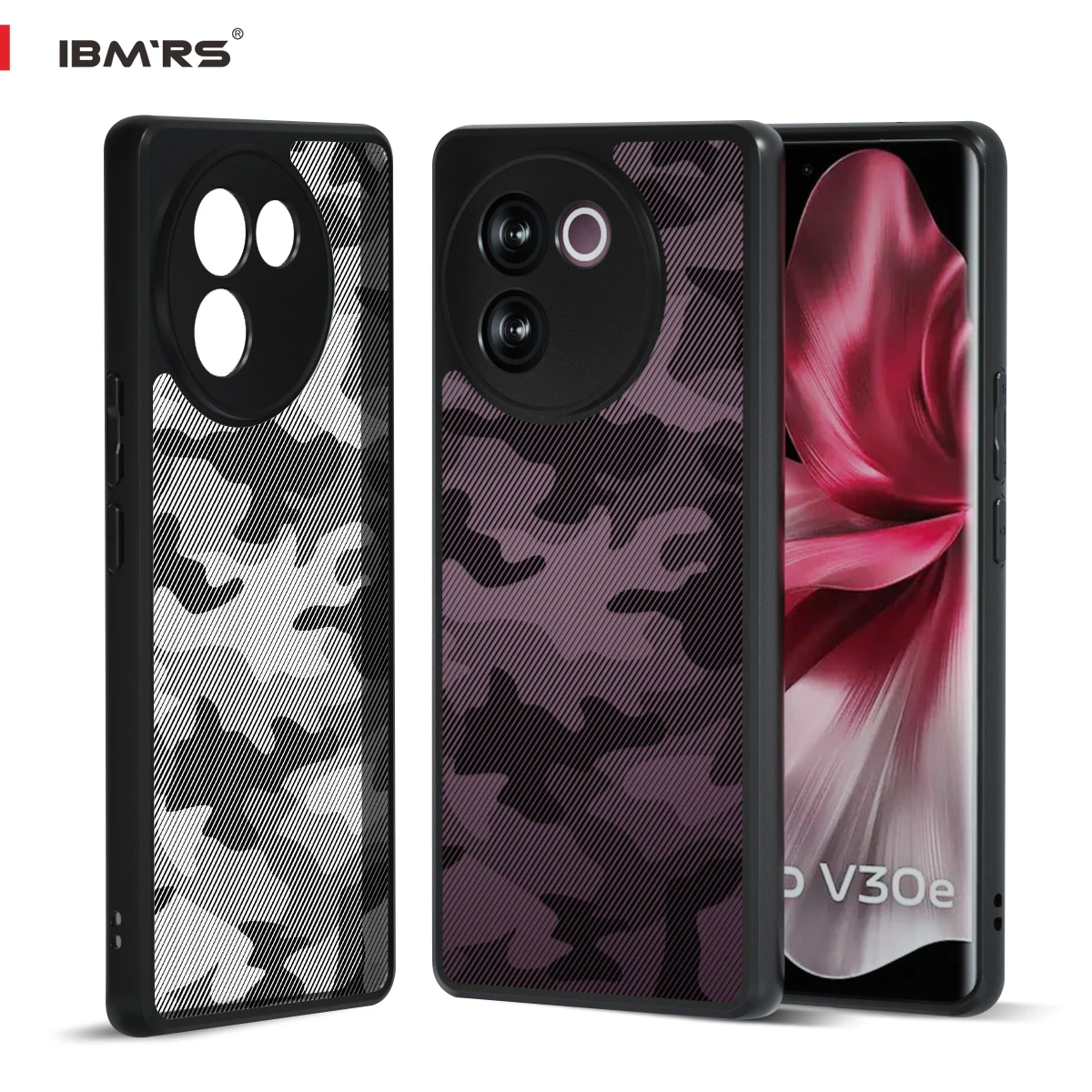 

IBMRS for vivo V30e 5G Case, Translucent Matte Back Full Body Protective Cover Anti-Scratch Shockproof Phone Case -Camo Black