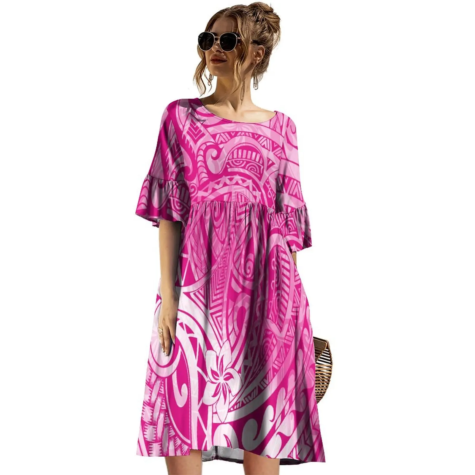 

Stylish Polynesian Tribe Custom Women'S Crew-Neck Dress Samoan Women'S Dress Hawaiian Party Beach Casual Dress Free Shipping