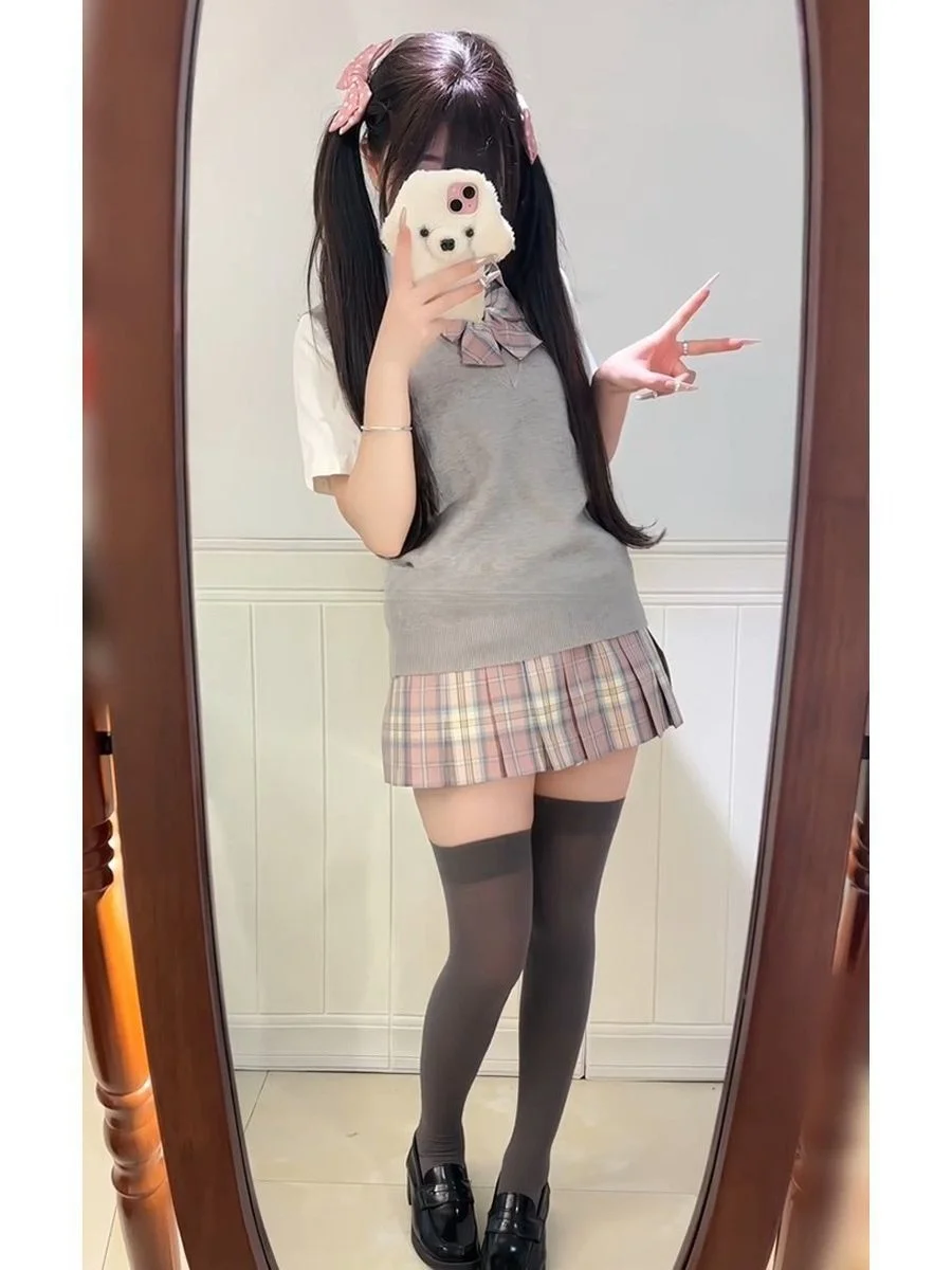 Original Japanese Style College JK Uniform Knitted Sweater Vest Spring Cherry Blossom Fashion Set Breathable Polyester Short ... view 3