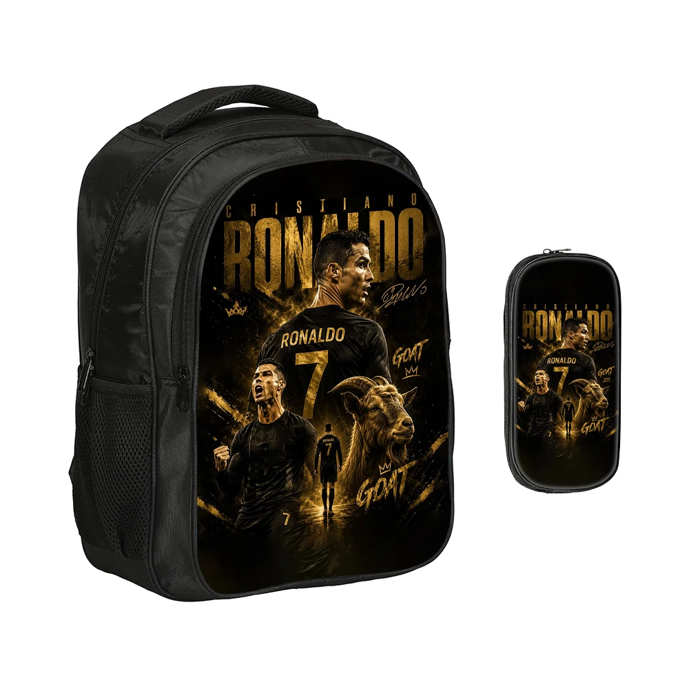 2Pcs Set Bookbag Pencil Bags School Bags Ronaldo Kids School Double layered Backpack Football Star Football Sport Mochila