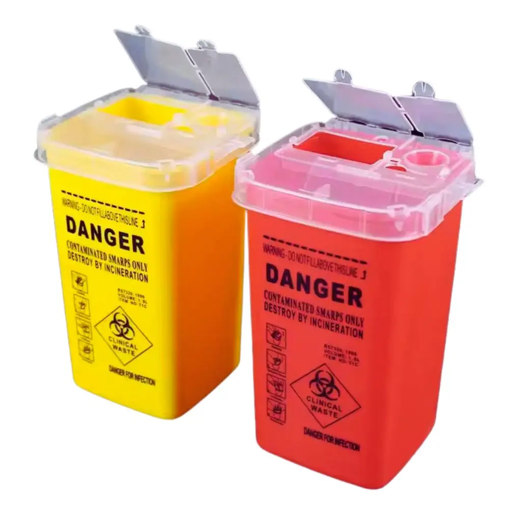 

1L Sharps Container for Tattoo Needles, Biohazard Waste Box with Locking Lid - Medical Grade ABS Plastic