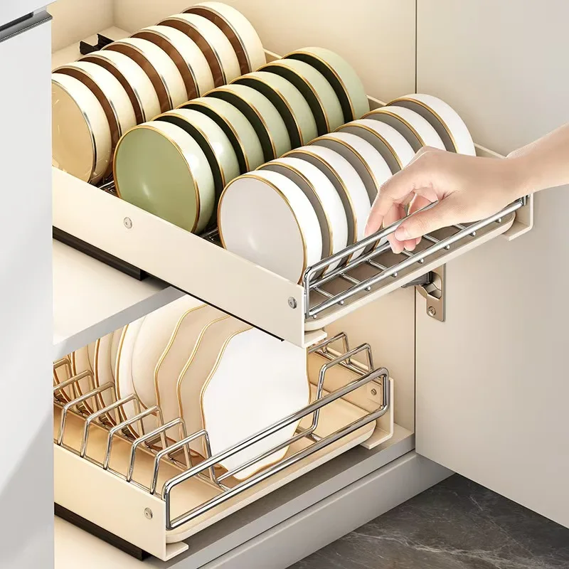 Installation-free stainless steel dish storage shelves,can be used for drawer crockery baskets in kitchen cabinets,sink shelves