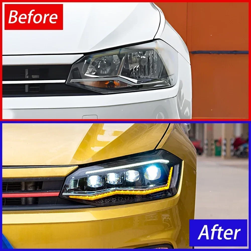 Auto Headlights For VW Polo 2019-2024 LED Car Head Lights Assembly Upgrade Projector 4 Lens Start Animation Hot Sale Accessories