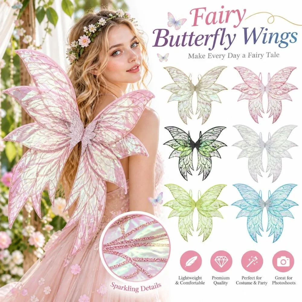 New Iridescent Fairy Wings Layered Silhouette Decorative Butterfly Wings Shoulder Straps Angel Wings Party Dress-Up