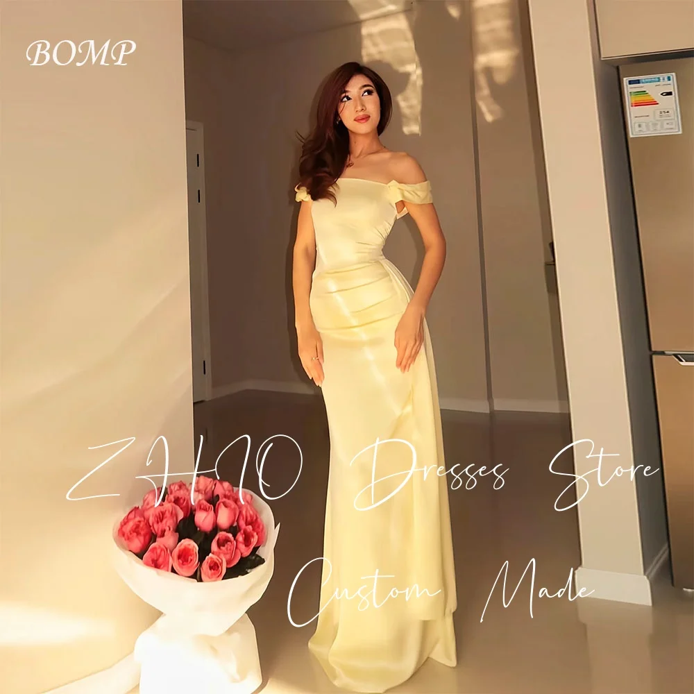 

ZHIO Elegant Lemon Evening Dress Off Shoulder A-Line Floor Length Satin Formal Occasion Party Dresses Customized Saudi Arabic