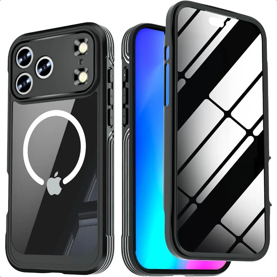 

Магнитный чехол для iPhone 17 Pro Max со встроенной защитной пленкой для экрана, совместимый с MagSafe 360, противоударный, для всего тела, AntiS