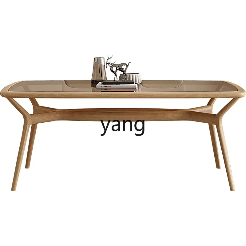 

Lmm light luxury household small apartment dining table modern simple rectangular solid wood dining table and chair combination