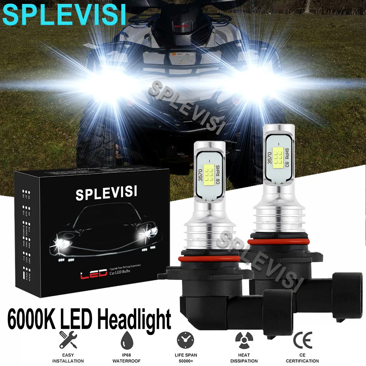 

2x70W 6000K White LED Headlights For Can Am Outlander 500 2013-2015 570 2018-2019 650 2013-2017 800R: 2012-2015 850 2017-2020