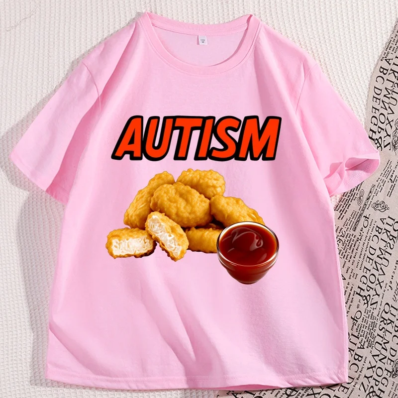 Funny Autism Chicken T Shirt I Love Nuggets T-Shirt Casual Short Sleeve Round Neck Tee Shirt Streetwear Men Women's Clothing Top
