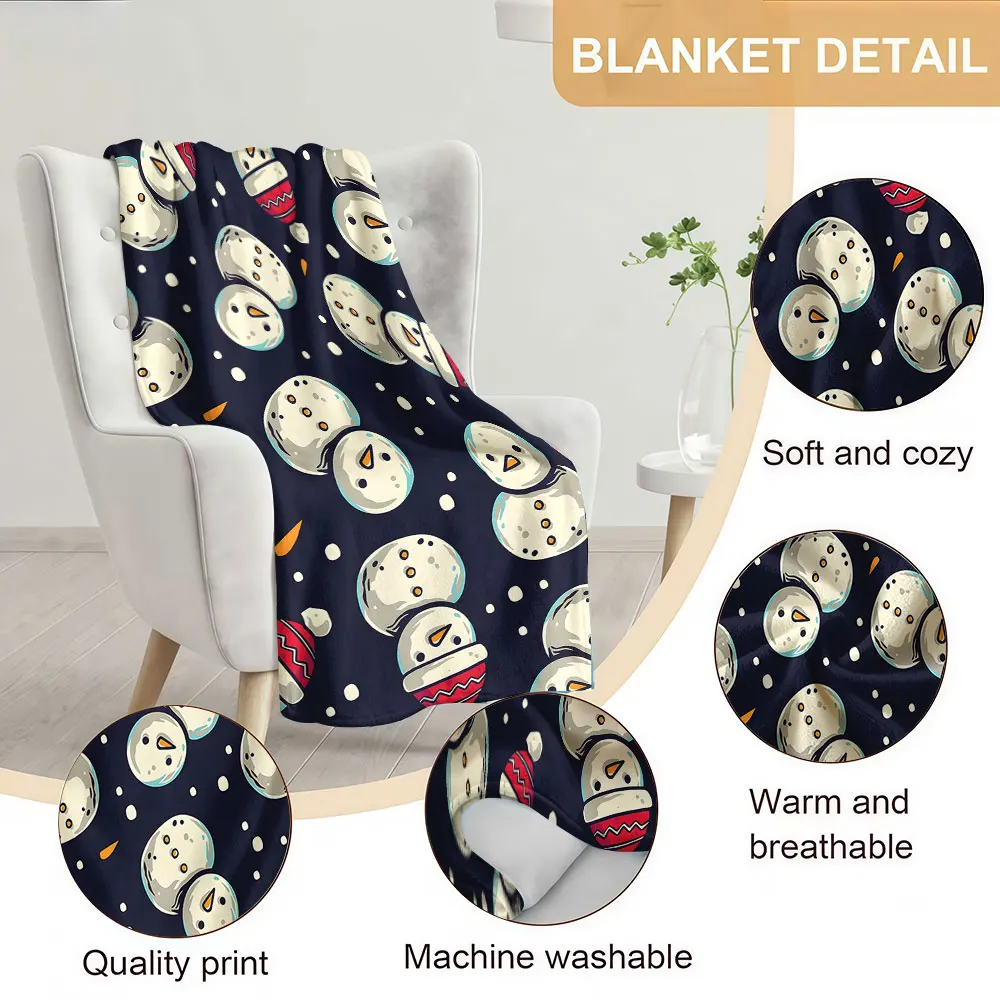 christmas snowman navy Soft Warm Flannel Blanket Lightweight Cozy Christmas Halloween Home Decor Room