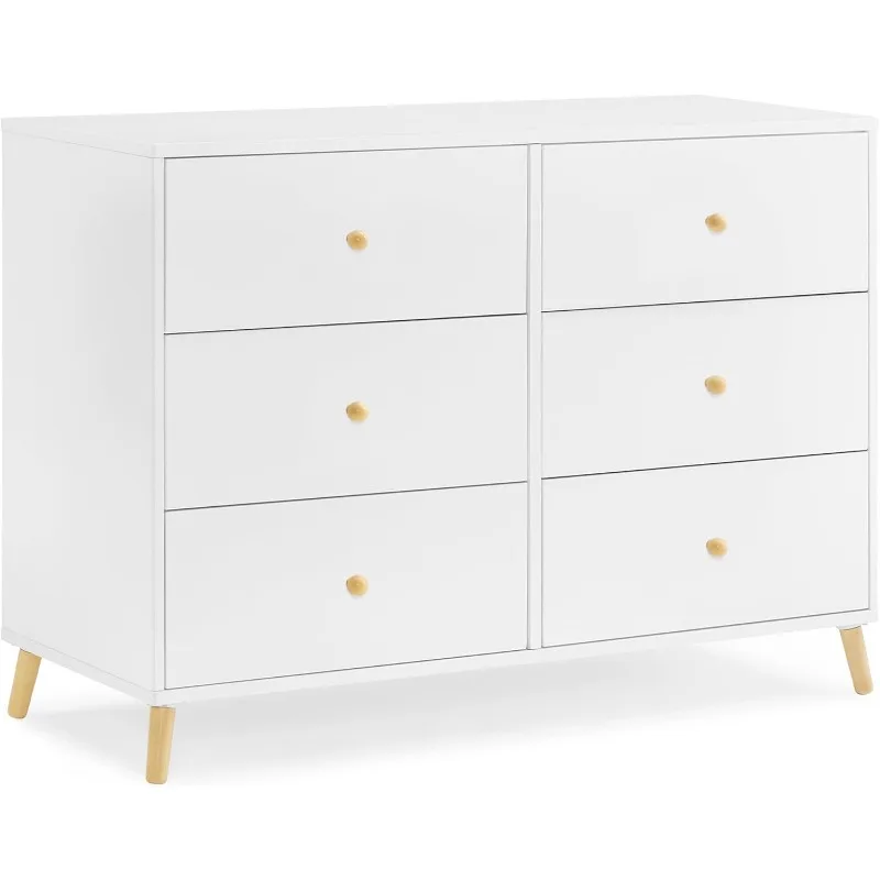 Essex 6 Drawer Dresser, Bianca White/Natural