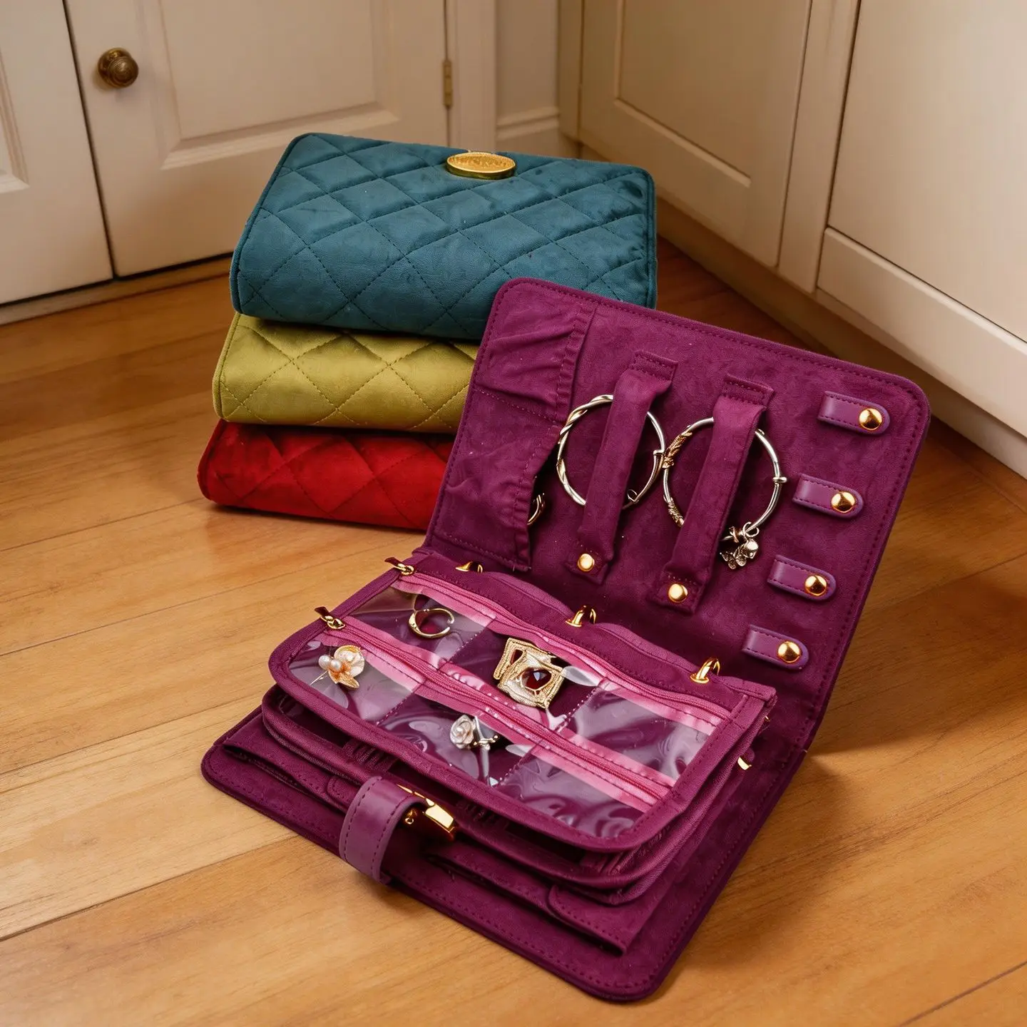 Portable velvet jewelry bag jewelry storage bag folding earring ring necklace jewelry bag