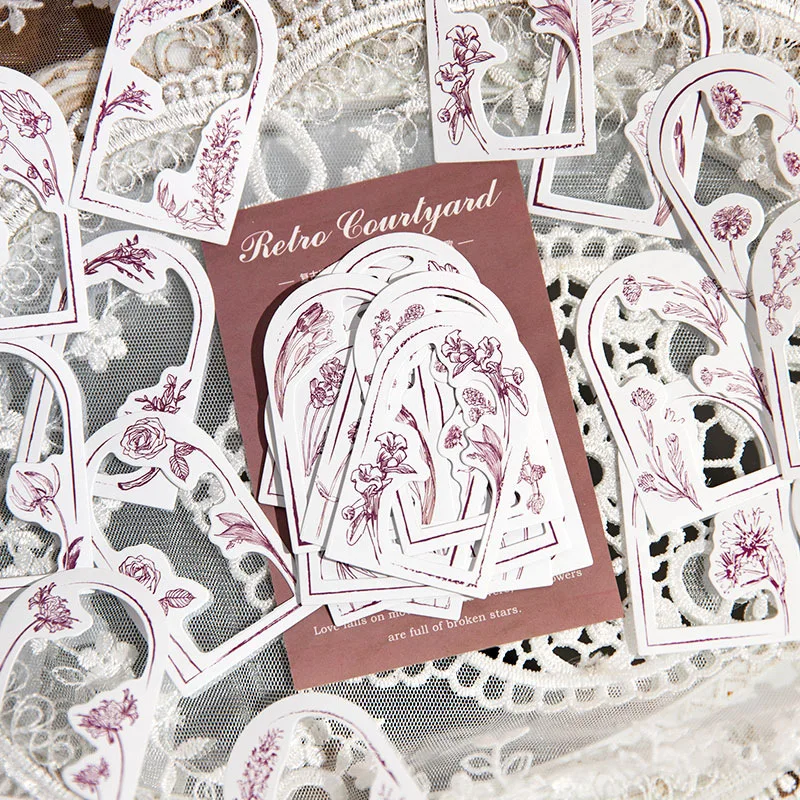 30Sheets Sticker Flower border curtains Collage art Hand account note decorative Frame Backing Scrapbooking Stickers 85*125MM