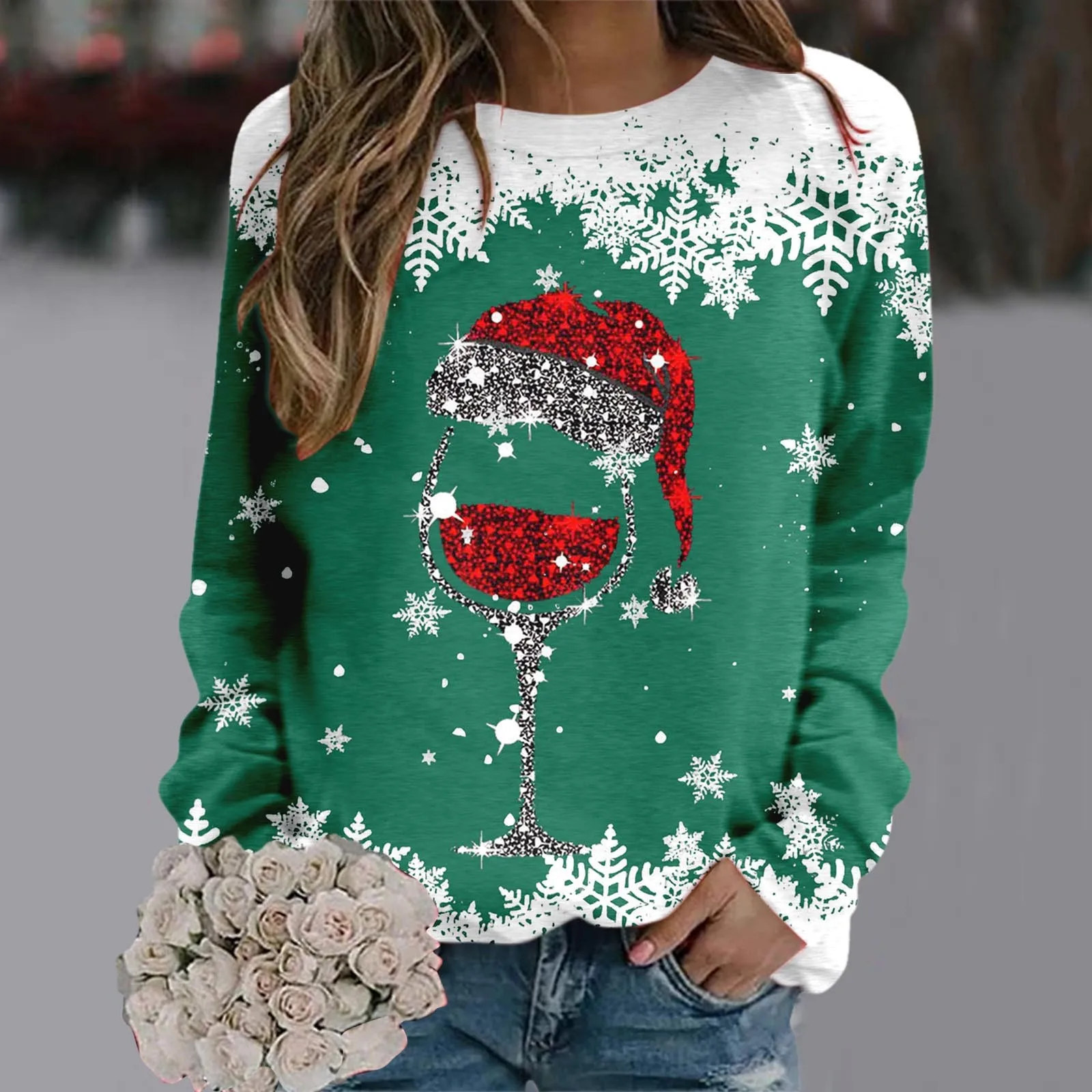 New Christmas Tree T Shirt Women\'s Long Sleeve T-Shirt Top Autumn Fashion Casual Blouse Oversized O-Neck Pullover Sweatshirt