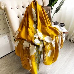 Fashion Imitation Silk Satin Scarf Printed Floral Shawl Women Lightweight Scarves Beach Travel Outdoor Sunscreen Hijab 180*85cm