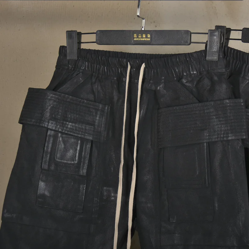 High Street RO Dark Japanese Wax Double Ring Cowboy Pants Men's High Street Coated Wax Feel Small Foot Pants