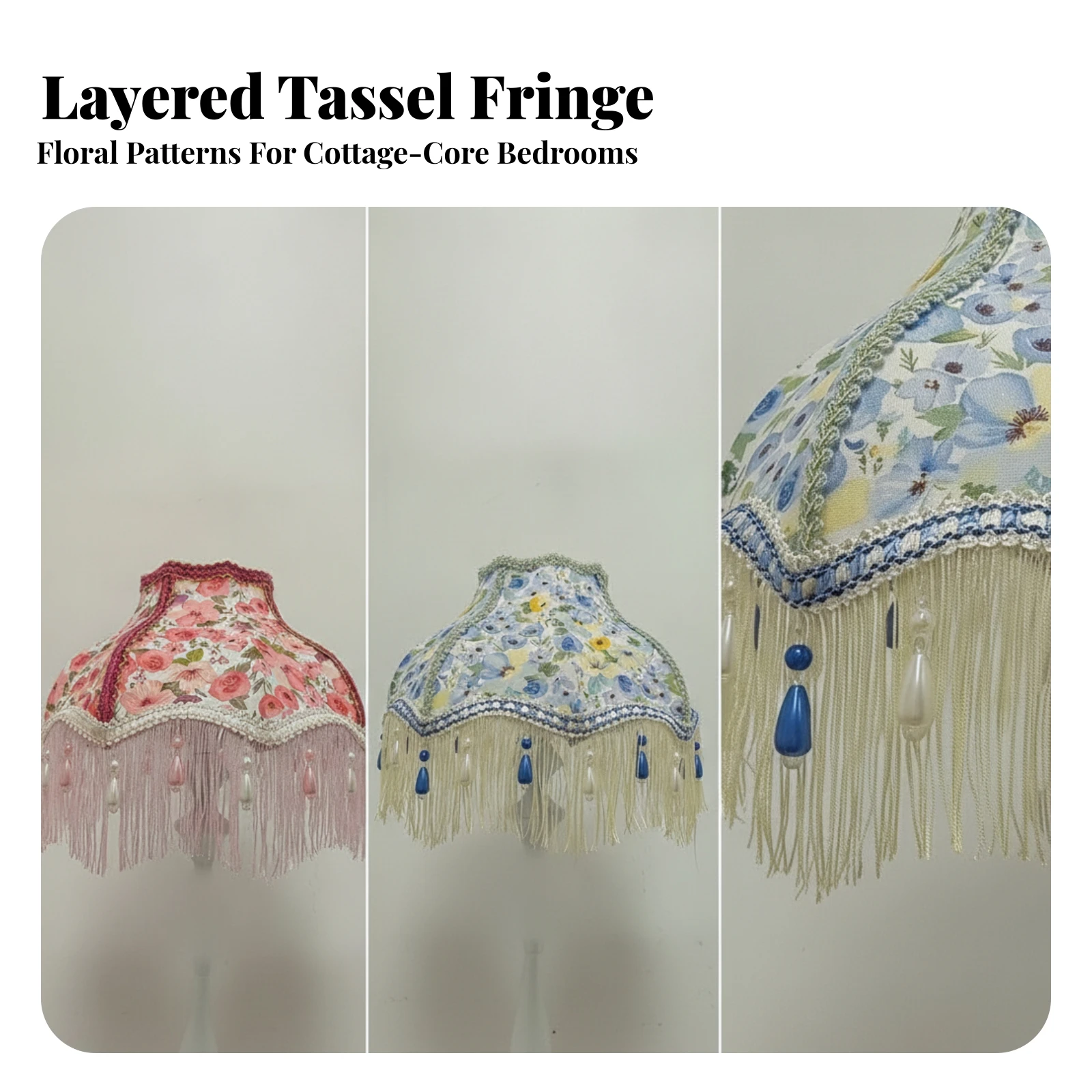 Decorative Cloth Lampshade with Hanging Fringe Romantic Scalloped Lamp Shade with Fringe Scallop Edge Bell Lampshade