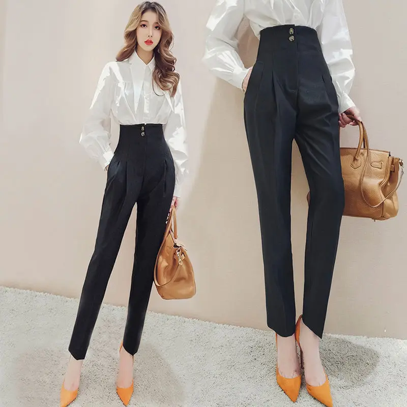 

British Style Super High Waist Suit Pants Women Office Work Harem Pantalones Vintage Trousers Spring Autumn Korean Y2k Clothes