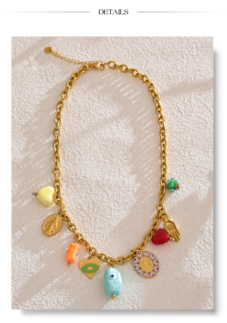 Yhpup Trendy Edelstahl Keramik Auge Herz Charms Anhänger Tropfen Halskette Goldene PVD Überzogene Mode Kragen Charme Schmuck Geschenk – Detail 9
