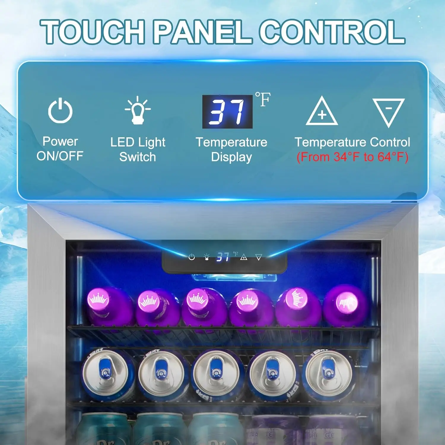 3.2 Cu.Ft 128 Cans Beverage Refrigerator Cooler Mini Drink Fridge Glass Door for Beer Soda Wine Beer Fridge Customized