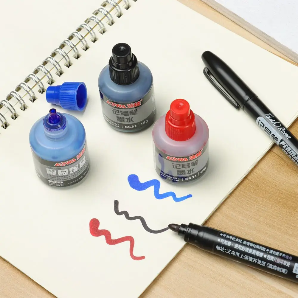 12ml Waterproof Instantly Dry Graffiti Paint Pen Oil Ink Refill For Marker Pens Black Red and Blue Optional