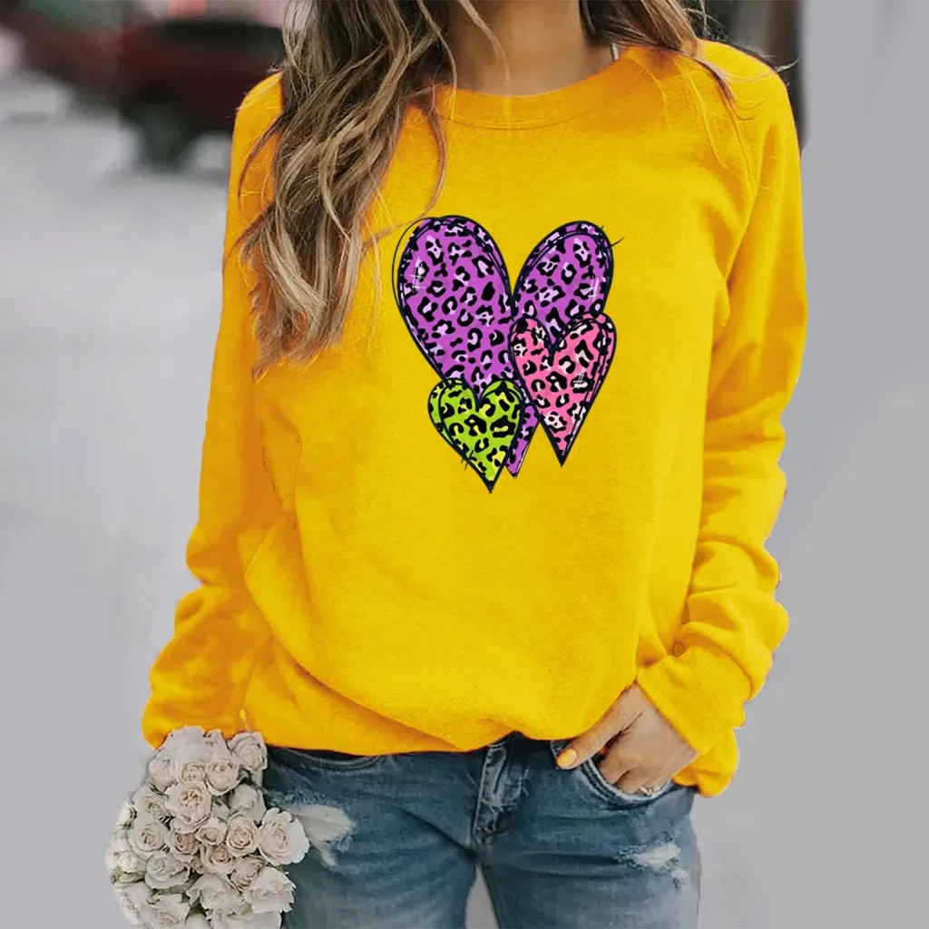 Love Print Long Sleeve Crew-neck Hoodie for Women Aesthetic Sweatshirts Streetwear Women Sweatshirt