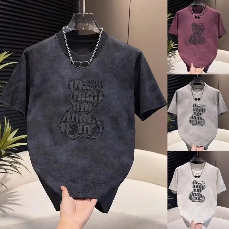 2025 nueva moda marca de oso camiseta de manga corta para hombres estilo de lujo Casual transpirable verano moda versátil estampado de letras