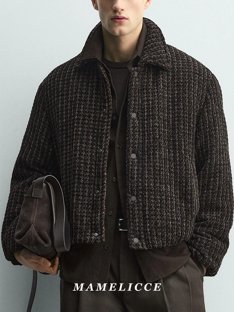 MAMELICCE Original design Velvet Plaid Texture jacket Short Cotton clothes Men's winter Lightweight padded jackets