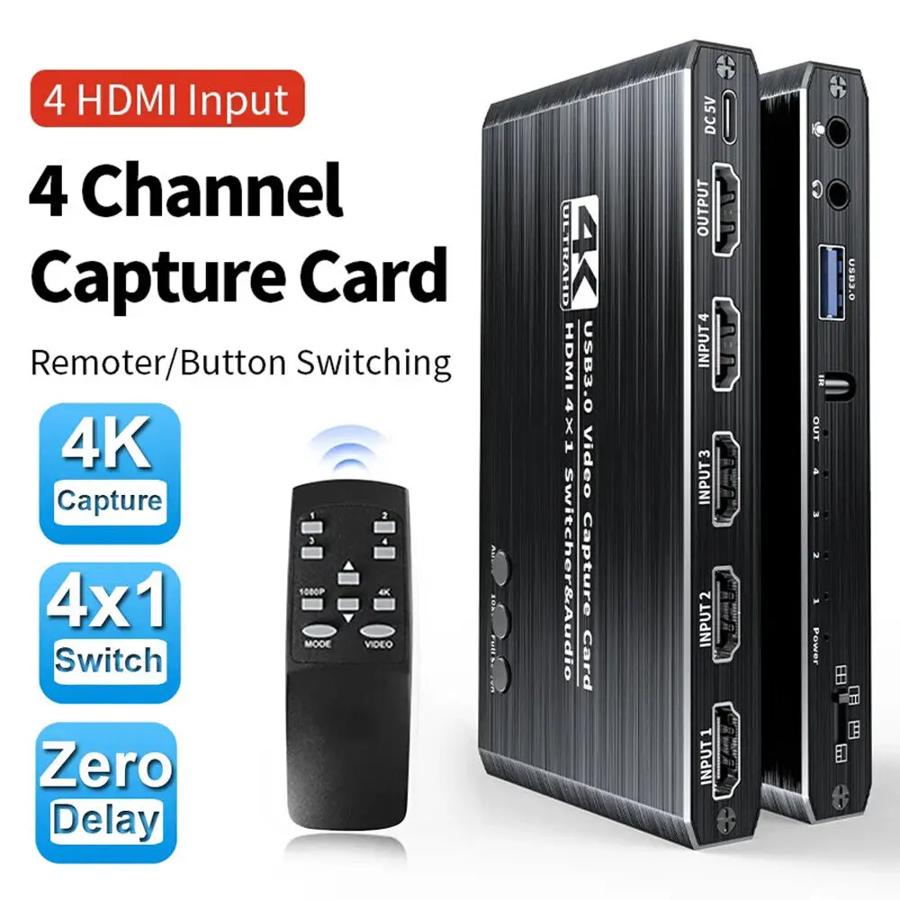 Upgrade 4K USB 3.0 4-in-1 HDMI Video Game Capture Card  HDMI Audio Video Mixer Switcher for Live Broadcasting Accessories