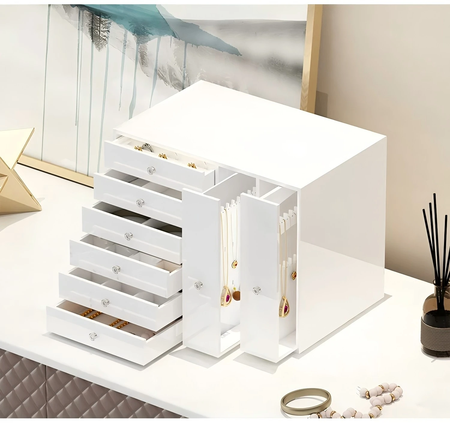 Clear Acrylic Jewelry Box with Drawers, Stackable Jewelry Organizer for Earrings Rings Necklaces Bracelets