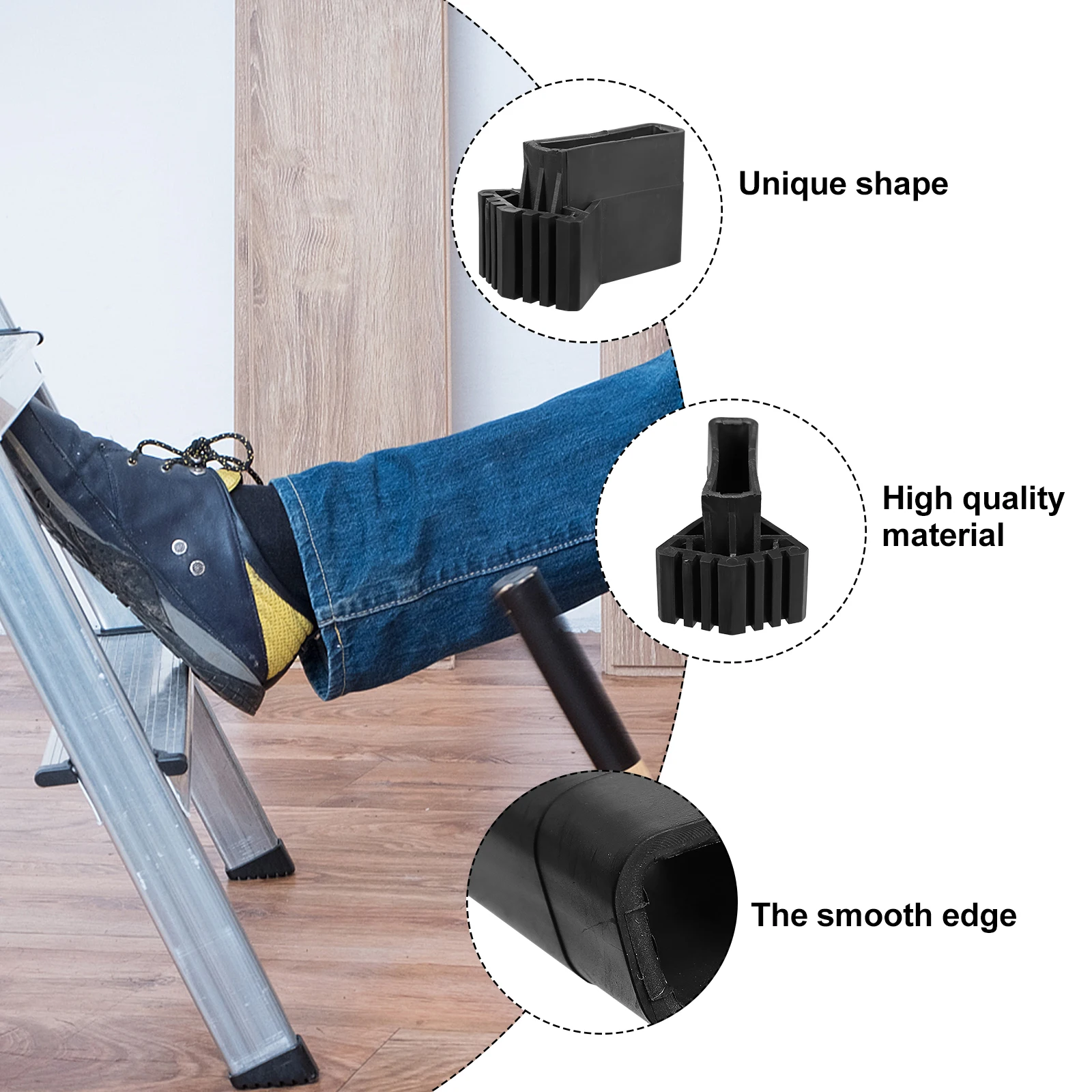 

4pcs Non-Slip Pads Black Rubber Feet Covers Heavy Duty For Household Ladder Supplies Step Ladder Feet Accessories Building Tools