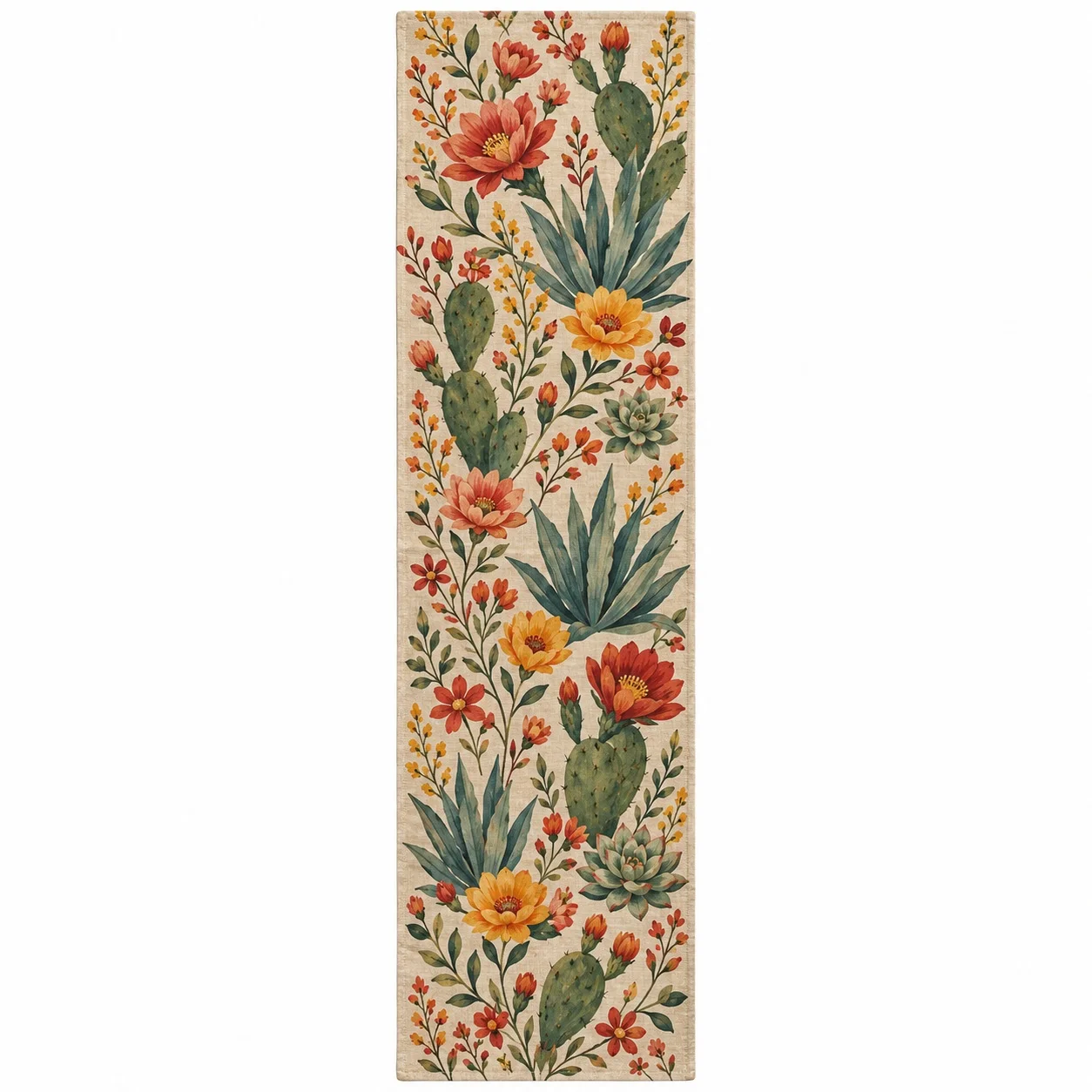 Mexican Cactus Agave Floral Table Runner Southwestern Desert Botanical Dining Table Decor Farmhouse Kitchen Decoration