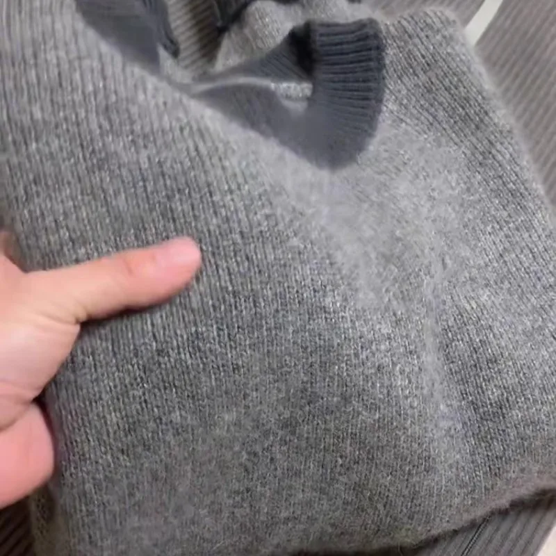 الراقية الجولة الرقبة 100% سترة الكشمير المعنقة المرأة الخريف والشتاء فضفاضة الصوف محبوك سترة البلوز