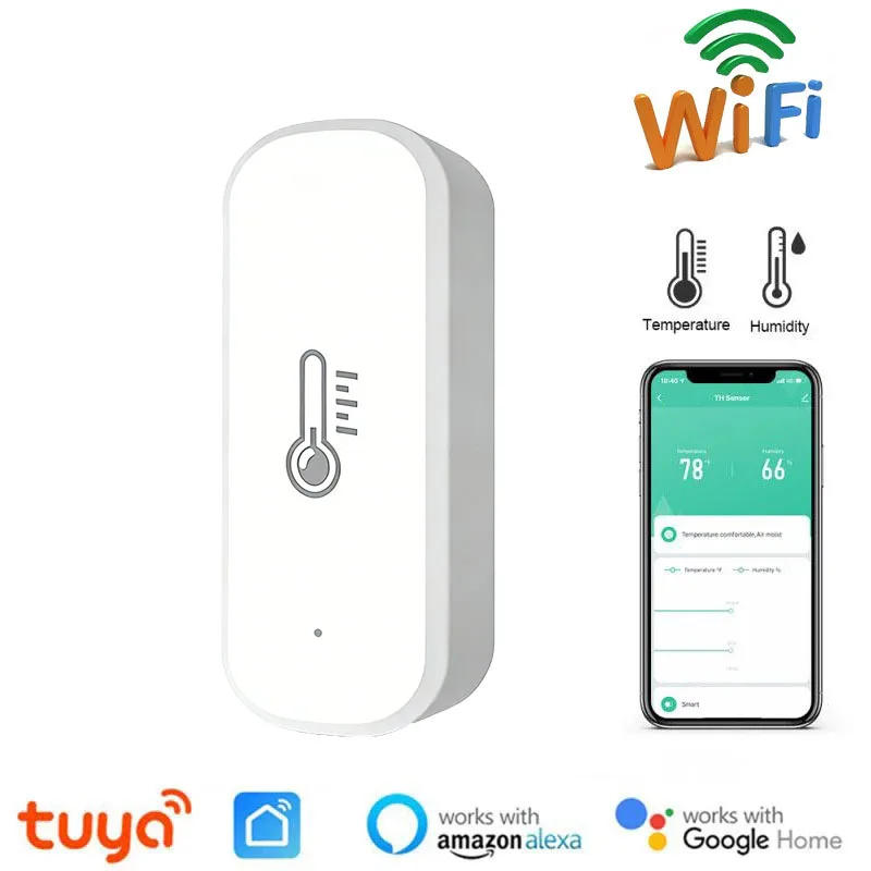 

Tuya WiFi Temperature & Humidity Sensor, Easy Setup Indoor Detector for Real-Time Monitoring, Home Gym, Bedroom