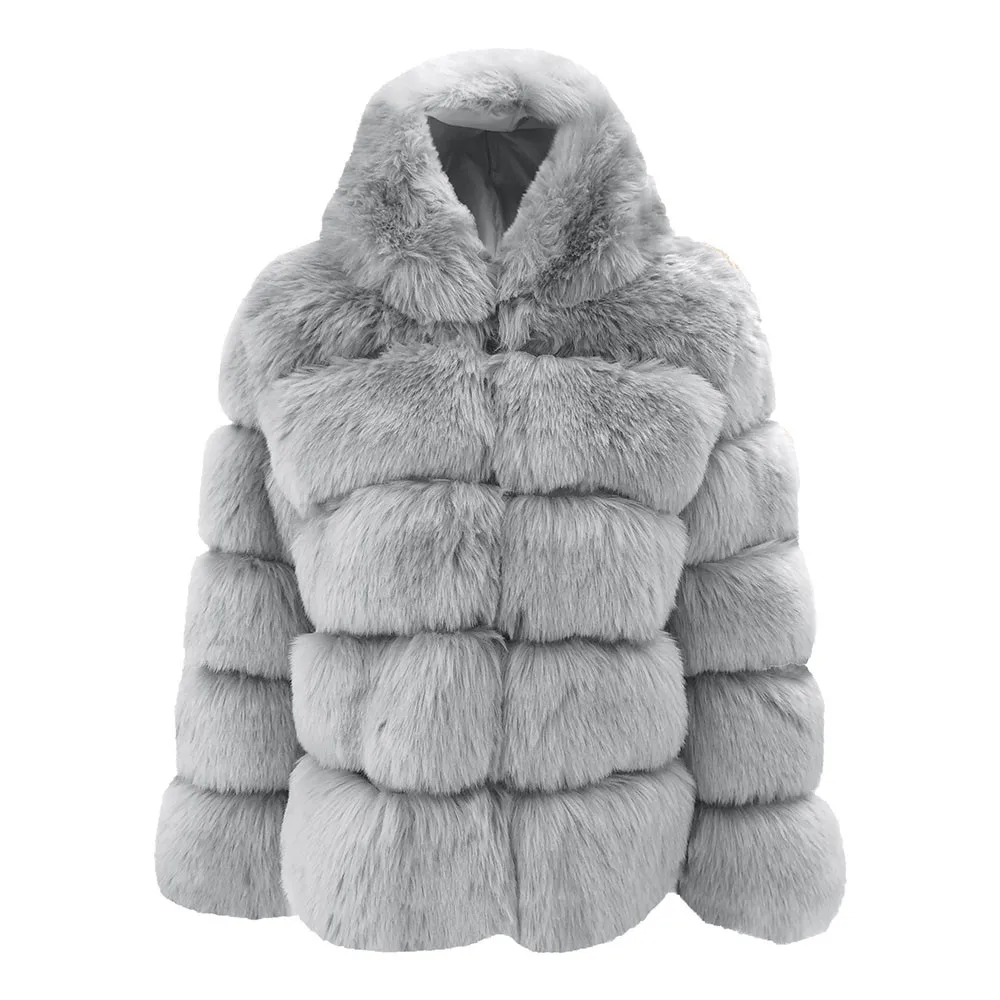 Women Faux Mink Winter Hooded Faux Jacket Warm Thick Outerwear Jacket Full Sleeve Gift Women