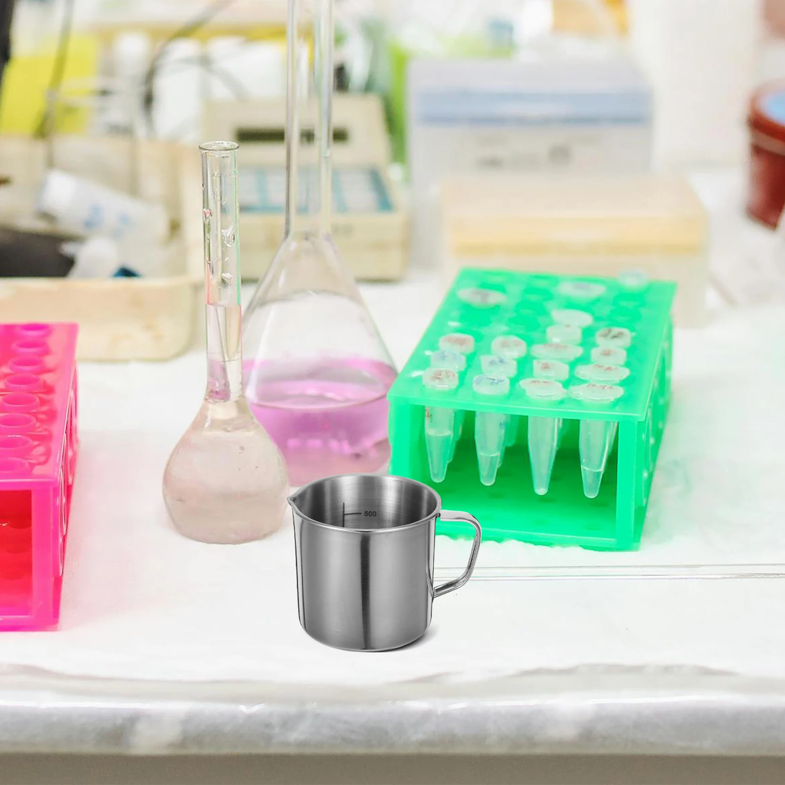 

500Ml Measuring Cup Stainless Steel Lab Beaker School Laboratory Tool Scale Reusable Wear Resistant Easy Clean Accurate