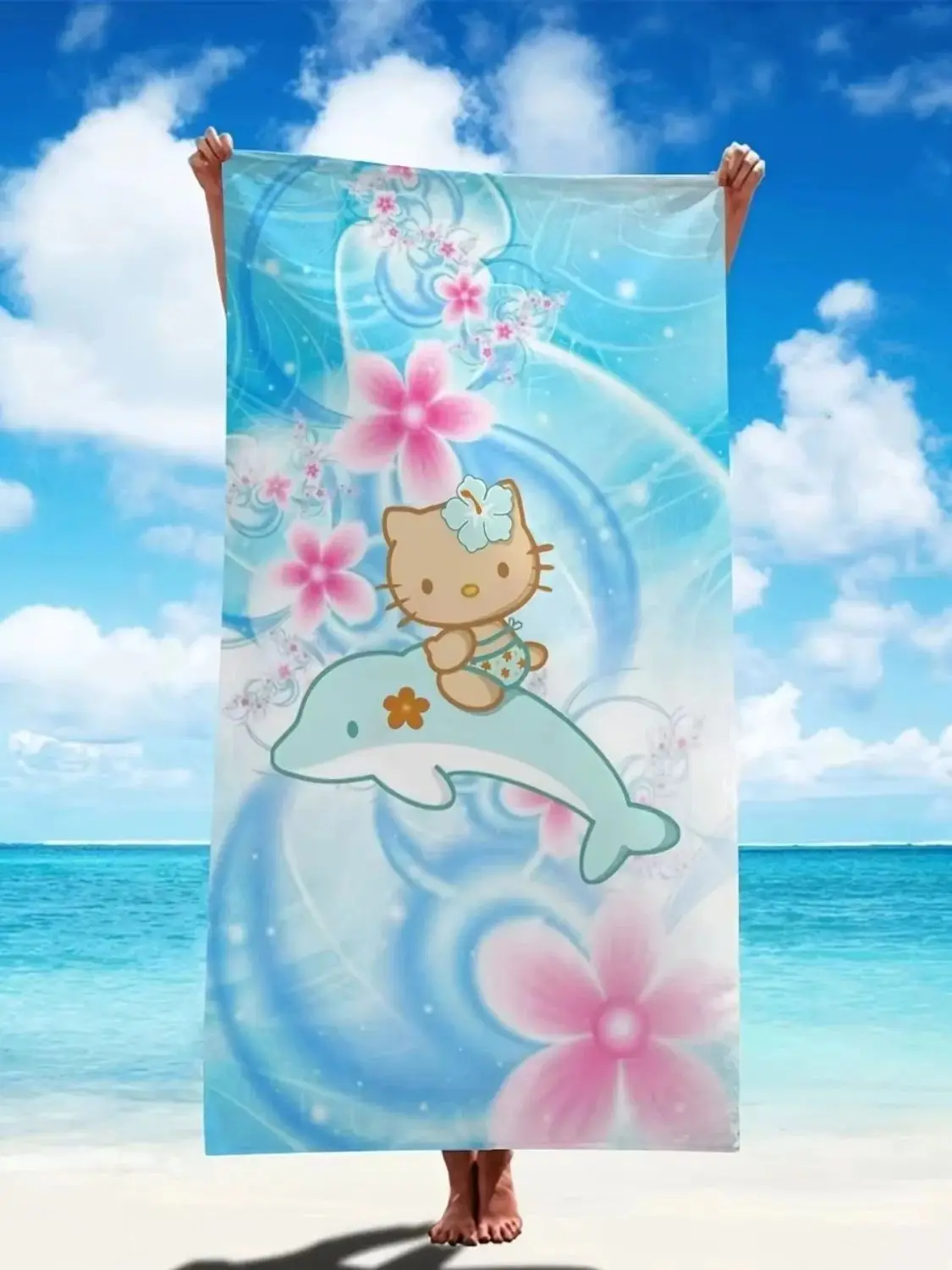 Serviette de plage super douce avec un dessin animé mignon, design kawaii Sanrio Hello Kitty, décoration de Noël, cadeau d'anniversaire