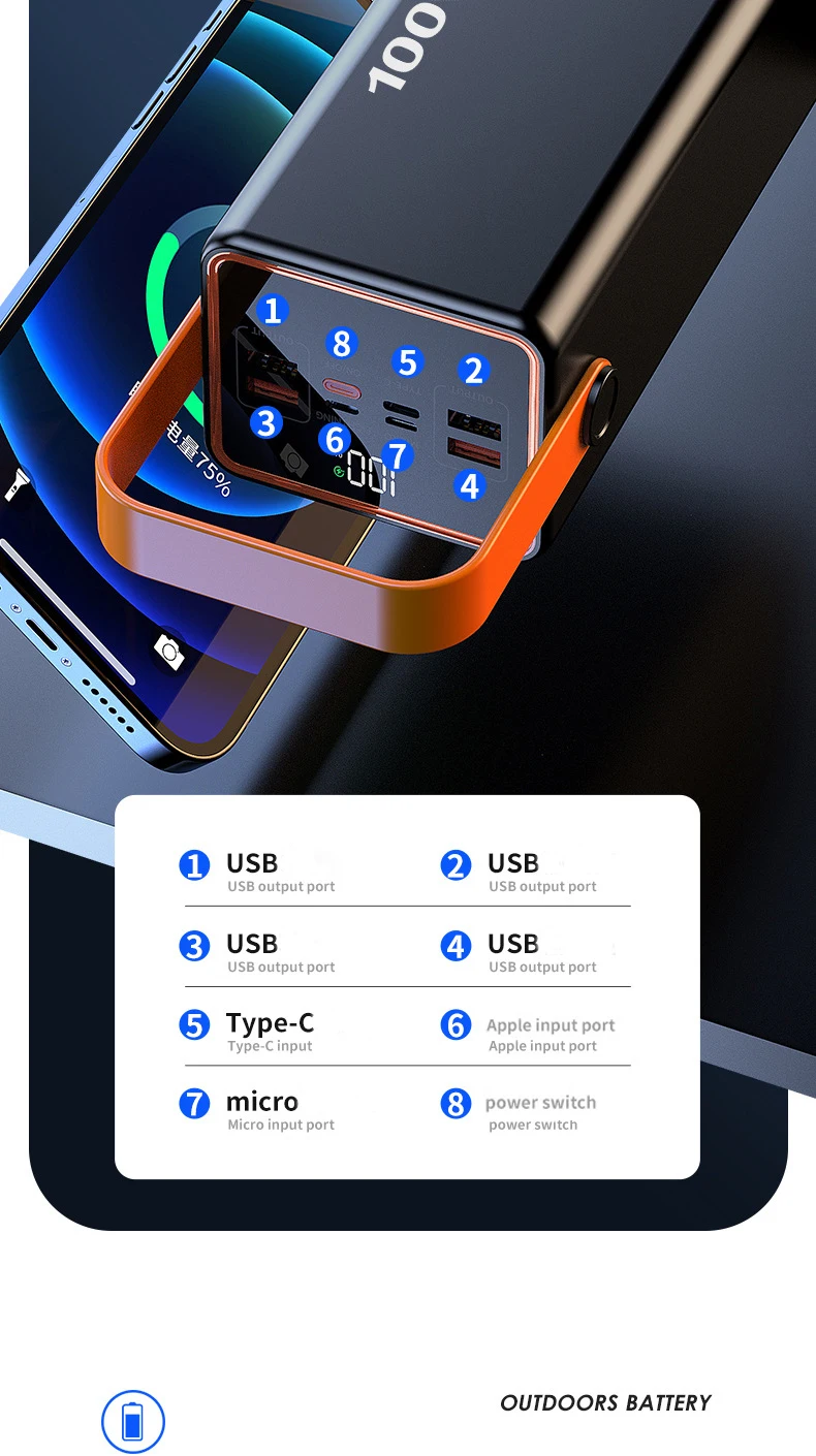 

100000mAh Large Capacity POWER BANK Mobile Battery Power Bank Large Capacity Power Supply 100000mAh Super Fast Charging