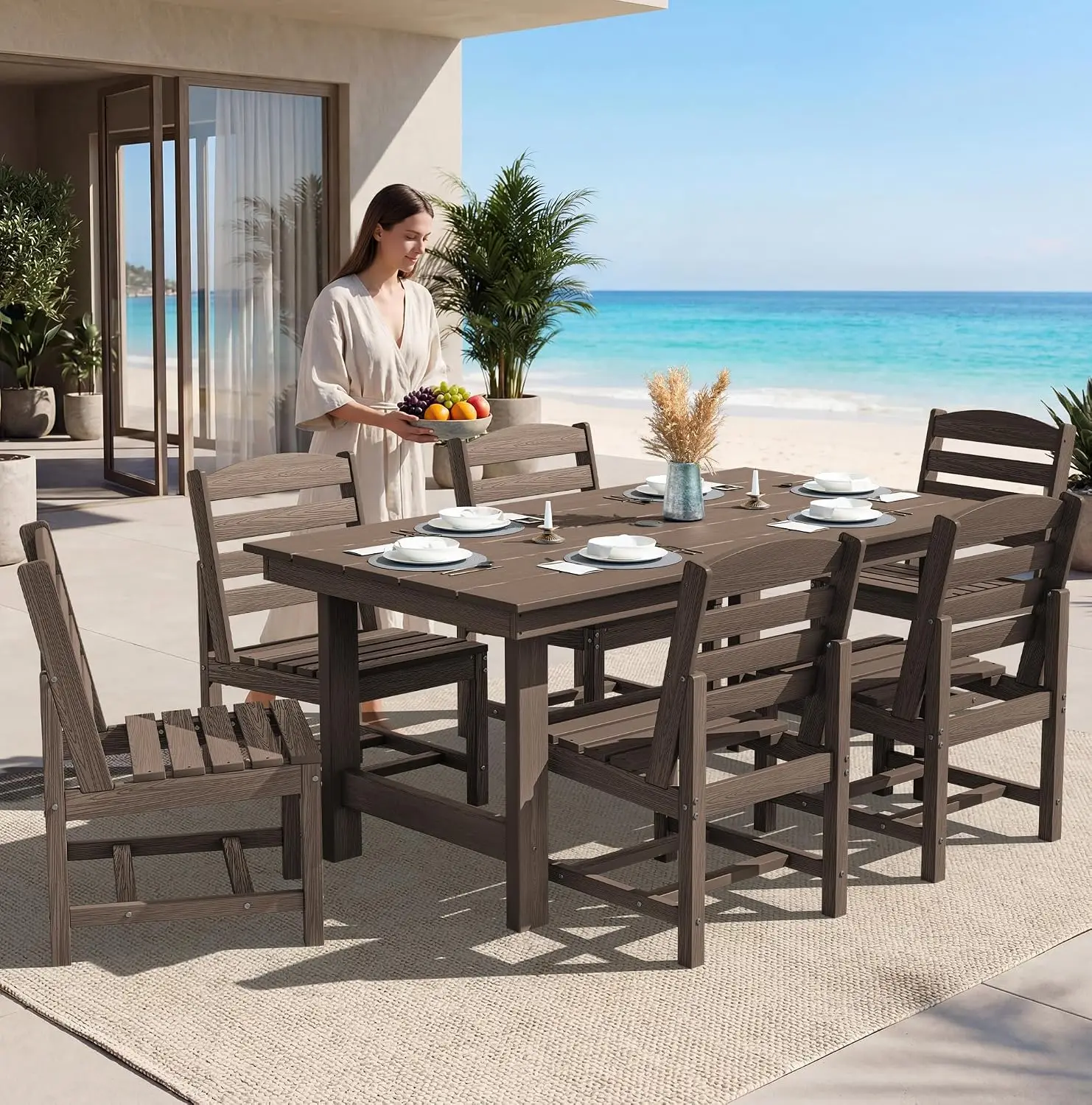 All Weather Armless Outdoor Dining Chair Set of 2, Coffee