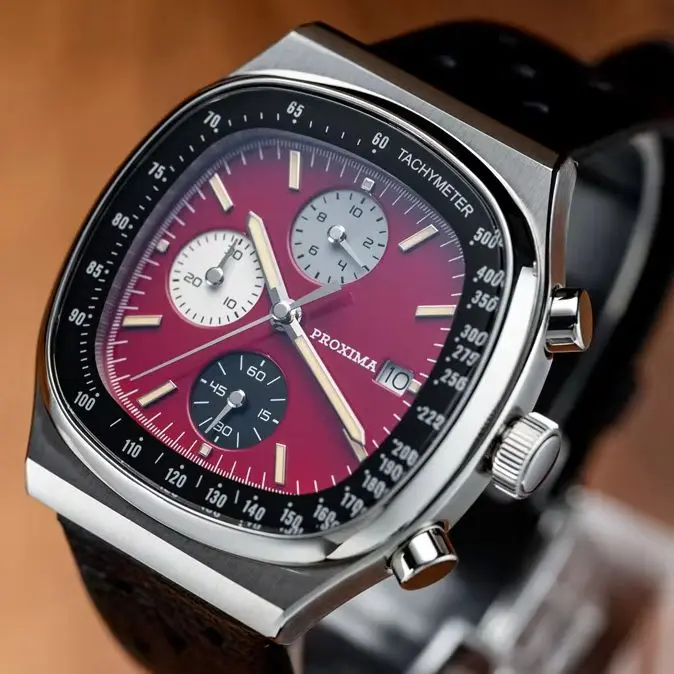 Proxima Men Chronograph Watch 39mm TV Square Quartz Wristwatch 10Bar Waterproof Sapphire Luminous Ronda 3540