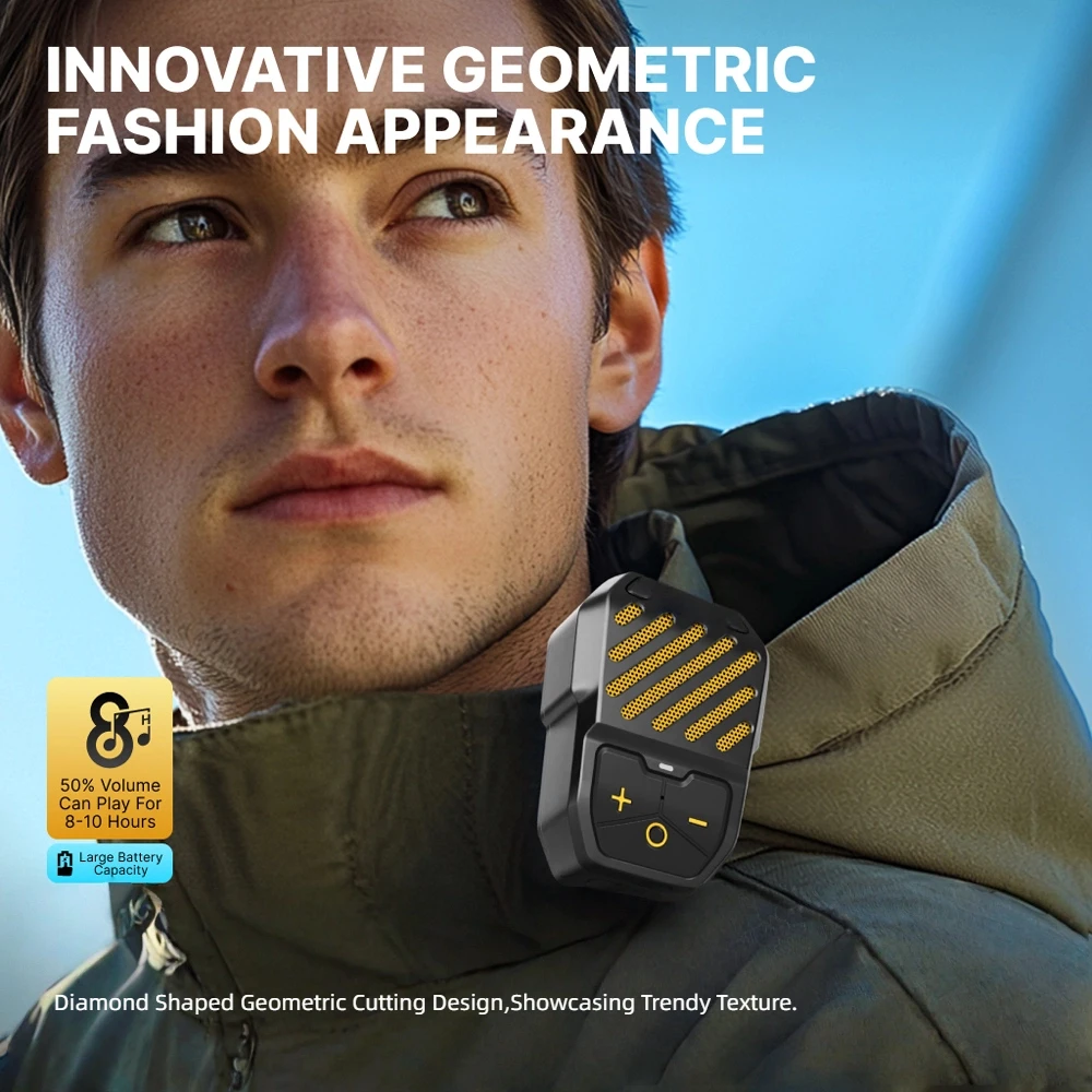 

Носимый динамик BT, встроенный микрофон, портативный динамик с зарядкой через USB-C, спортивный петличный динамик для музыки и звонков без помощи рук