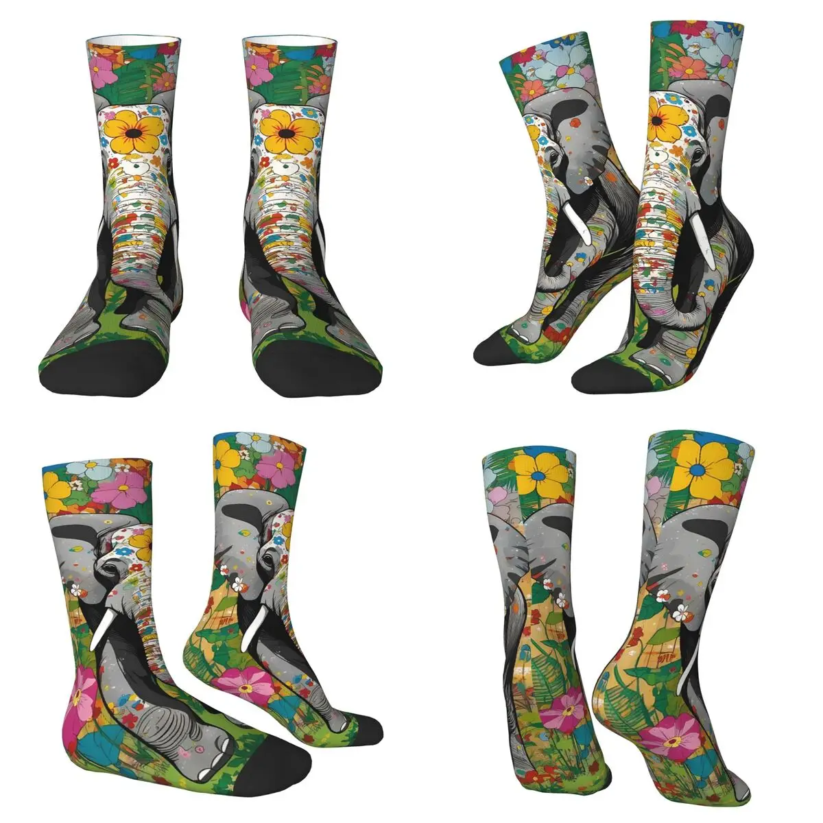 

Tropical Flower Elephant Art Print Socks Harajuku Soft Stockings All Season Long Socks Accessories for Unisex Christmas Gifts