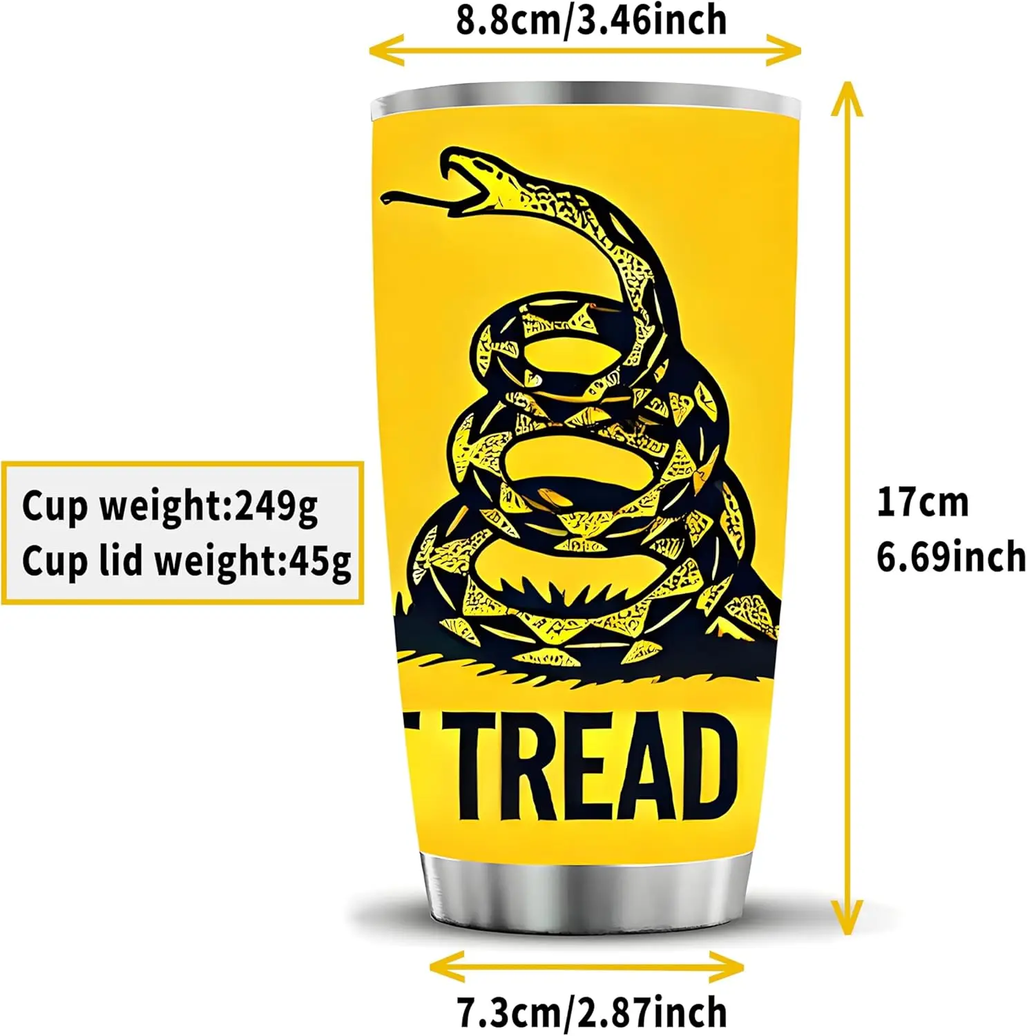 20oz Stainless Steel  Car Cup Dual Use Insulated Flask for Hot & Cold Beverages, Don’t Tread On Me Gadsden Snake & USA Flag