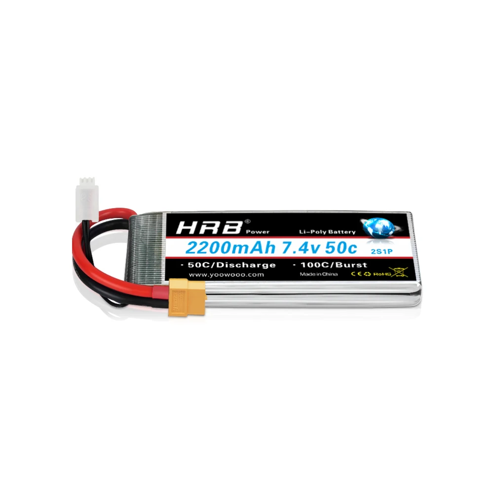 HRB 2S 7.4V 2200mah Lipo Battery 50C with Deans Connector for Losi Car Truck 1/16 1/12 woltys RC Tanks Airplane Drone DIY