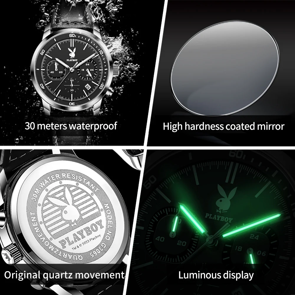 بلاي بوي-الرجال حزام جلد للماء ساعة المعصم ، الكوارتز ، الأصلي ، أعلى العلامات التجارية ، الفاخرة ، الأفضل مبيعا ، الأزياء #2