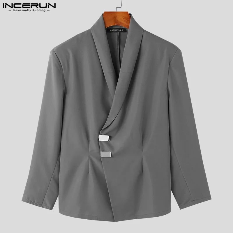 INCERUN Men Blazer Solid Color Lapel Long Sleeve Button Autumn Casual Suits Men Streetwear 2024 Fashion Male Thin Coats S-5XL