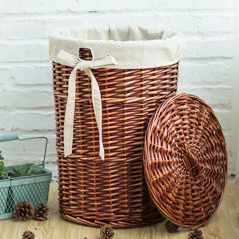 Clothes storage basket hamper laundry barrel rattan large clothing toy tweezers household with cover