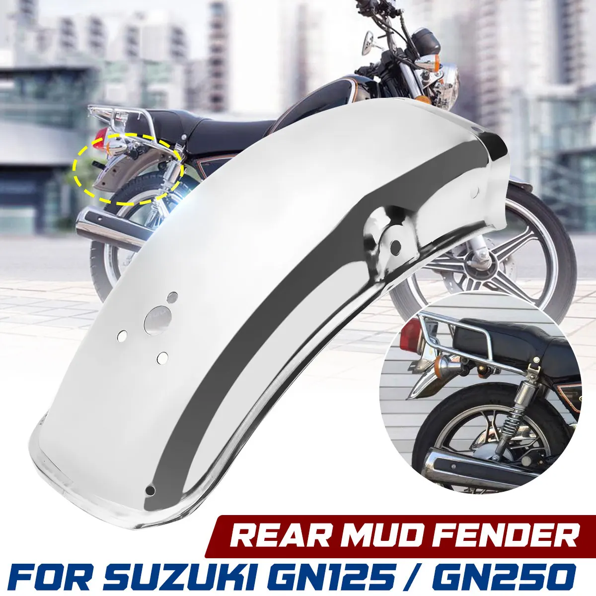 For Suzuki GN125/GN250 Motorcycle Rear Wheel Mudguard Stainless Steel Chrome Motor Motorbike Rear Mud Guard Fender