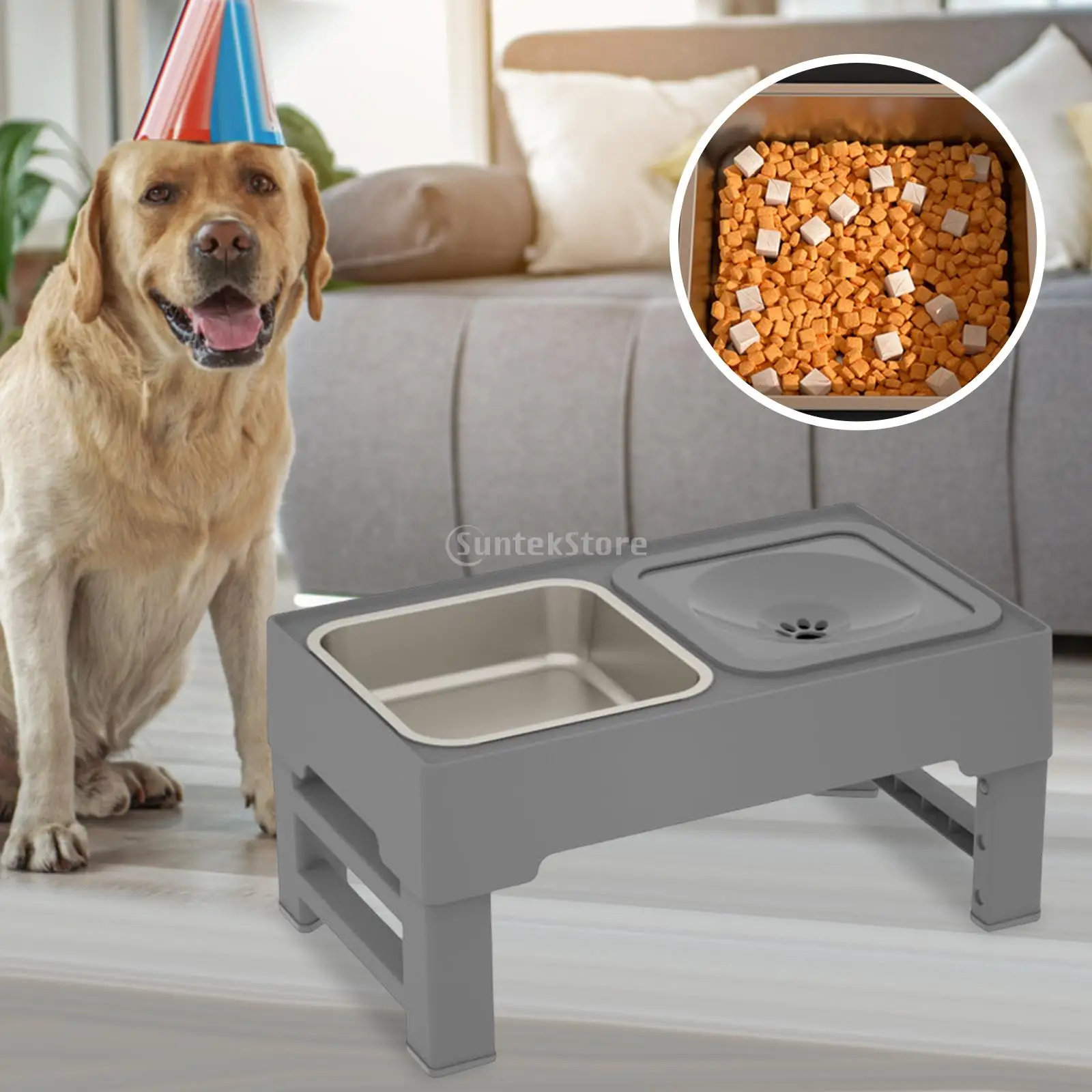 Anti Slip Elevated Double Bowls Pet Feeding Dish Feeder Water Raised Double Food Bowls Water Dishes Pets